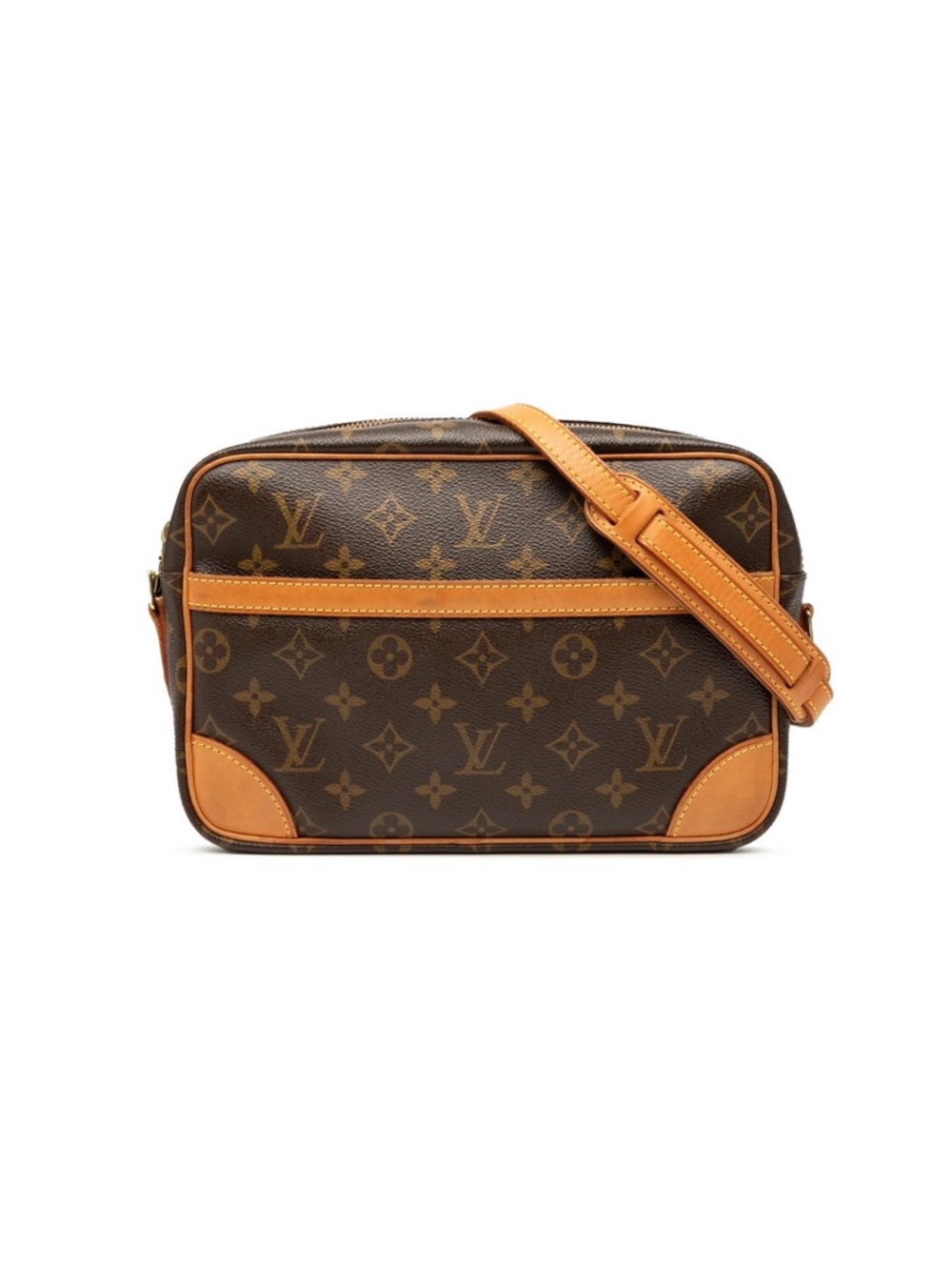 Louis Vuitton Brown Monogram Canvas Messenger Bag with Tan Leather Trim